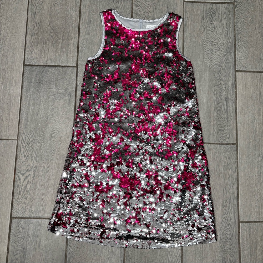 Girls' Sequin Shift Dress — Pink and Silver